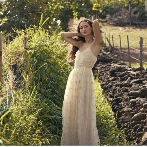 Dôen Heirloom Cardamine Dress Birch XXL Maxi Tulle Viscose Ethereal Flowers NWT - Picture 2 of 14